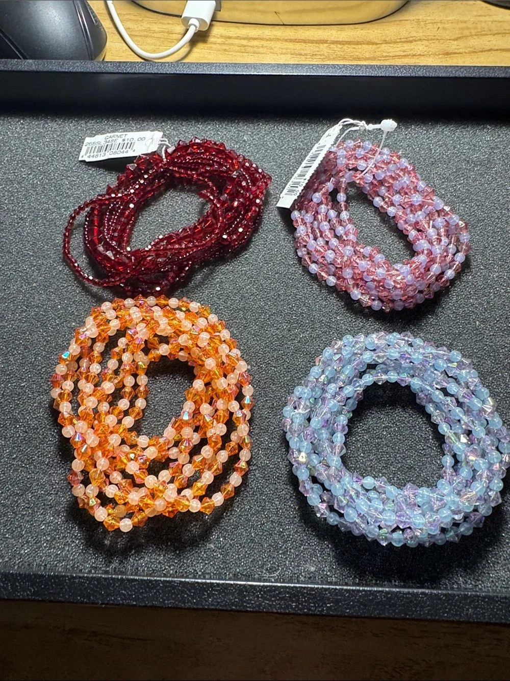 Assorted Beaded Stretch Bracelets - Red, Pink, Orange, Lavender